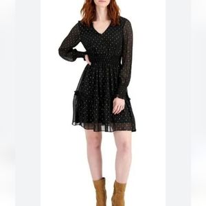 Taylor clip-dot sheer sleeve dress